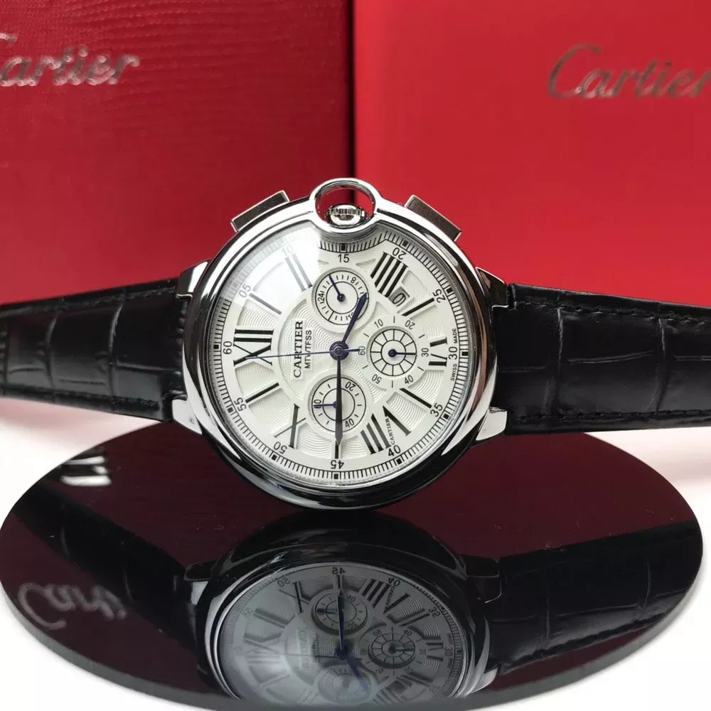 까르띠에 블루 벌룬 식스 핸즈 42mm 가죽 손목시계
