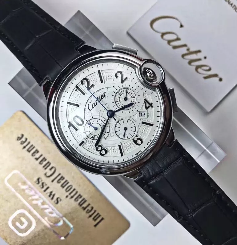 까르띠에 블루 벌룬 42mm 식스핸즈 가죽 손목시계 상세 이미지 5