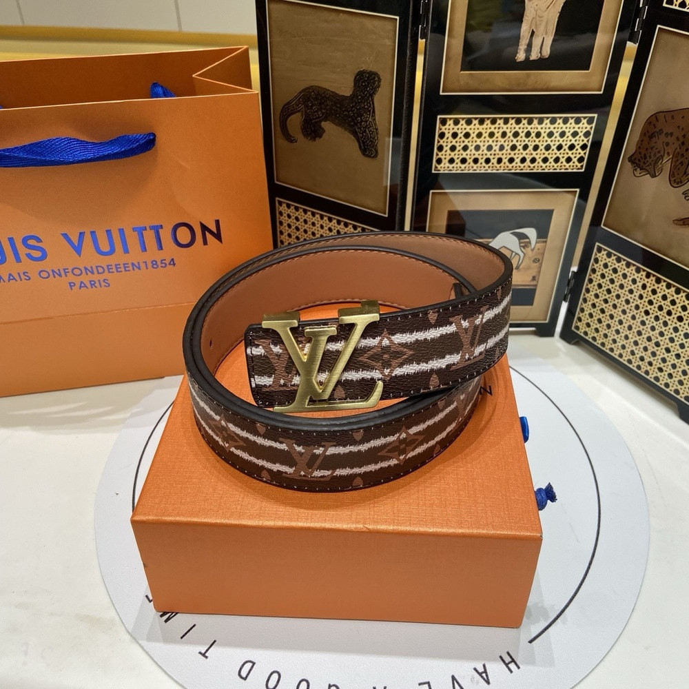 루이비통 모노그램 스트라이프 LV 버클 가죽 벨트