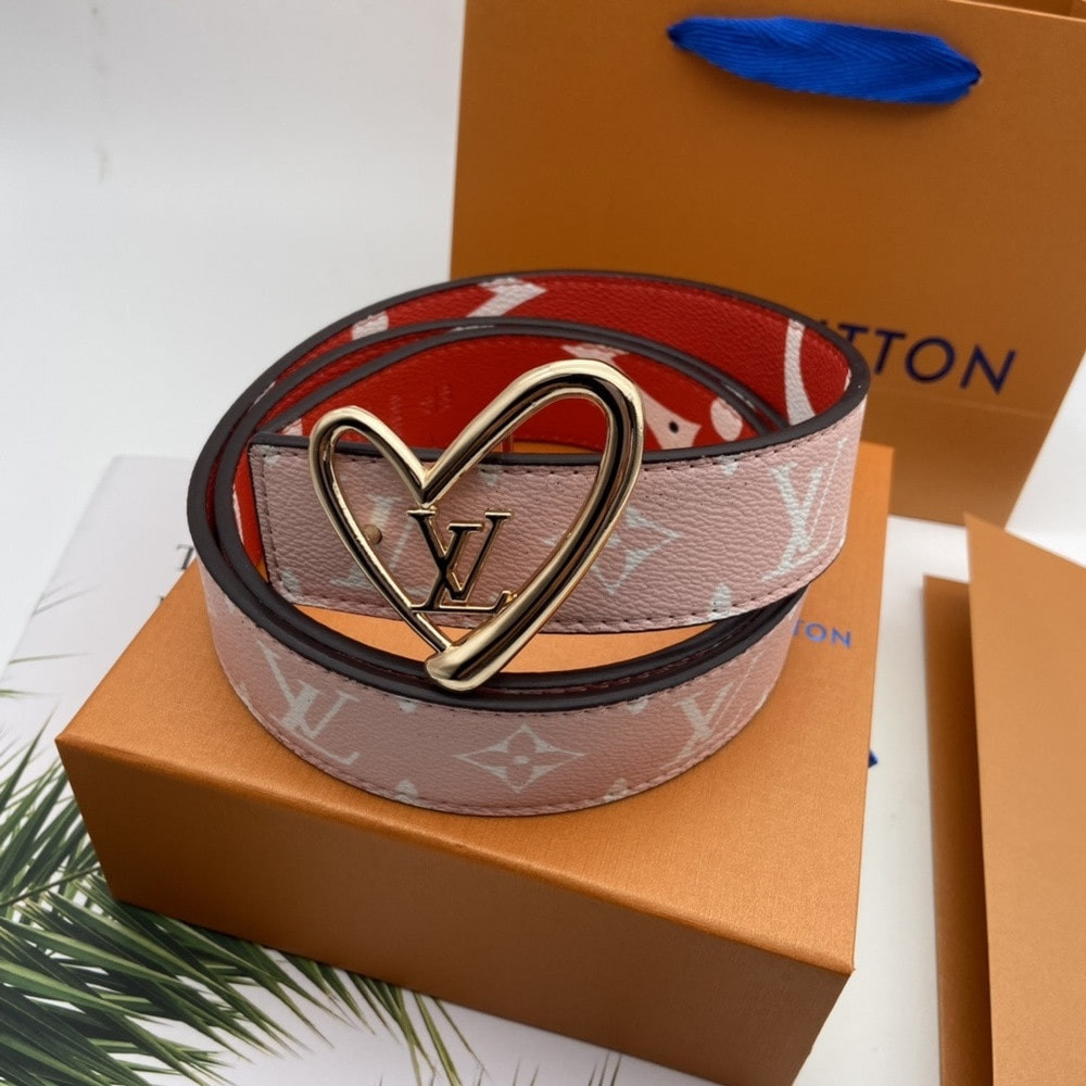 루이비통 하트 LV 버클 양면 와이드 가죽 벨트