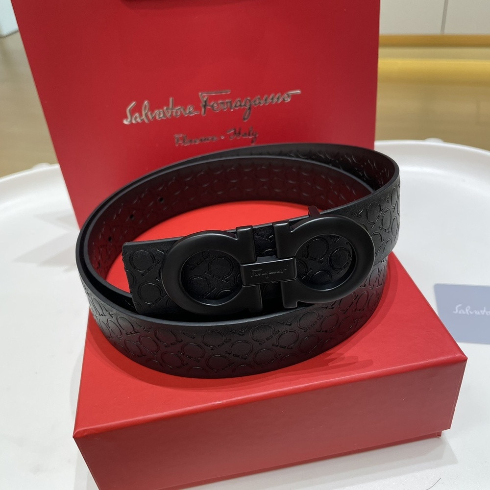 페라가모 양면 소가죽 실버 버클 34mm 벨트