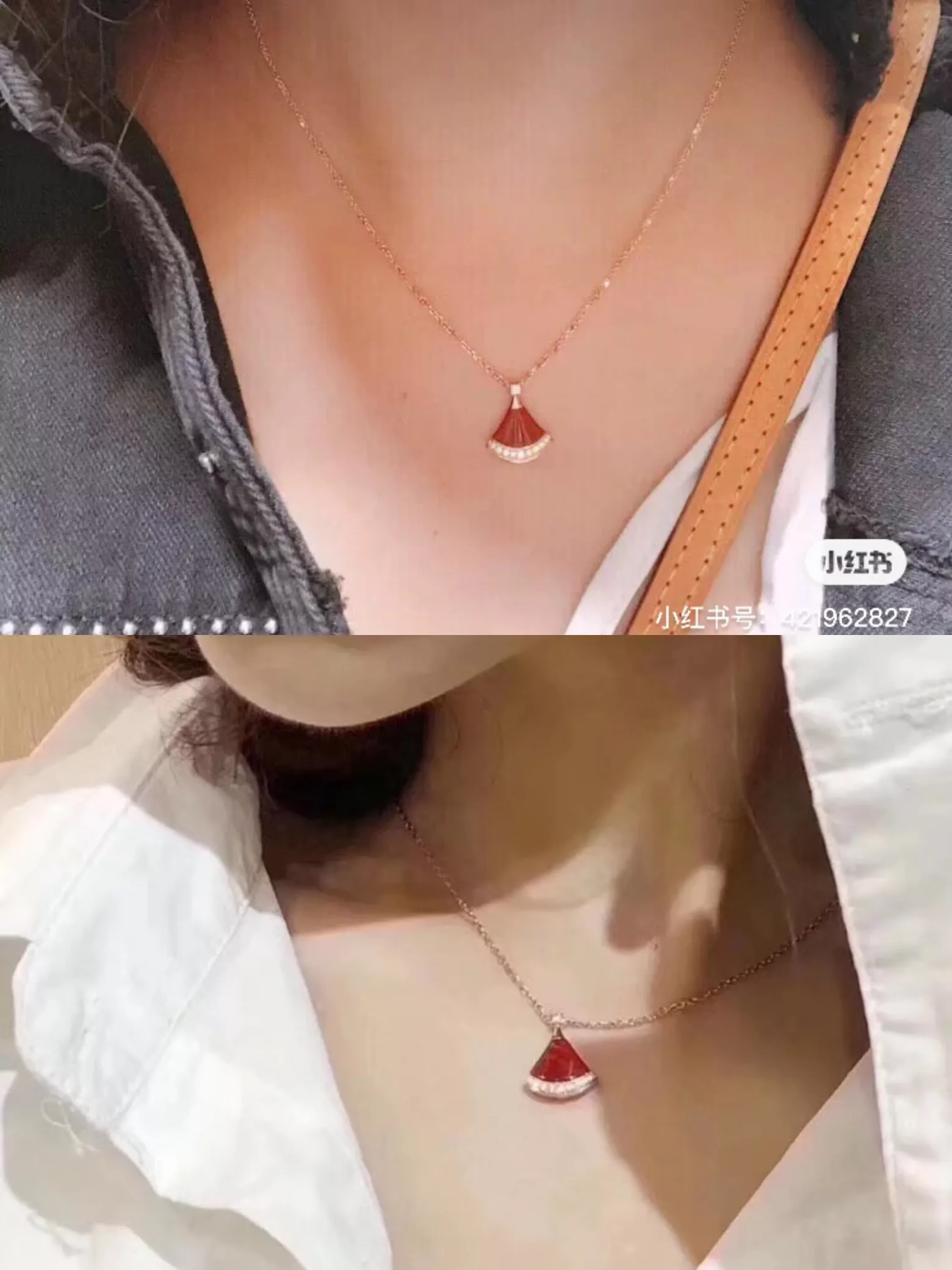 불가리 디바 부채 모티브 자개 카넬리언 목걸이 상세 이미지 5