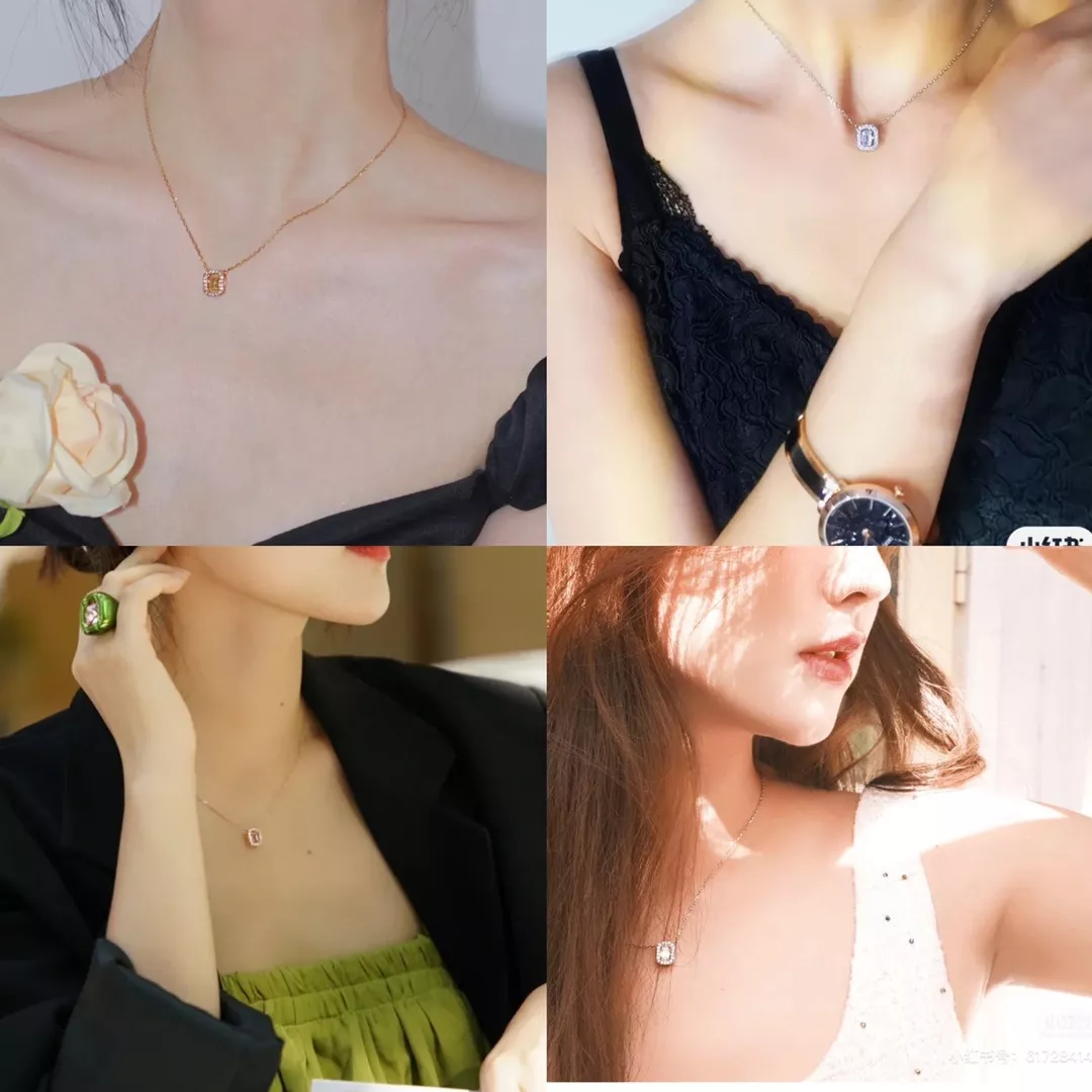 스와로브스키 밀레니아 점핑 하트 사각 펜던트 목걸이 상세 이미지 4