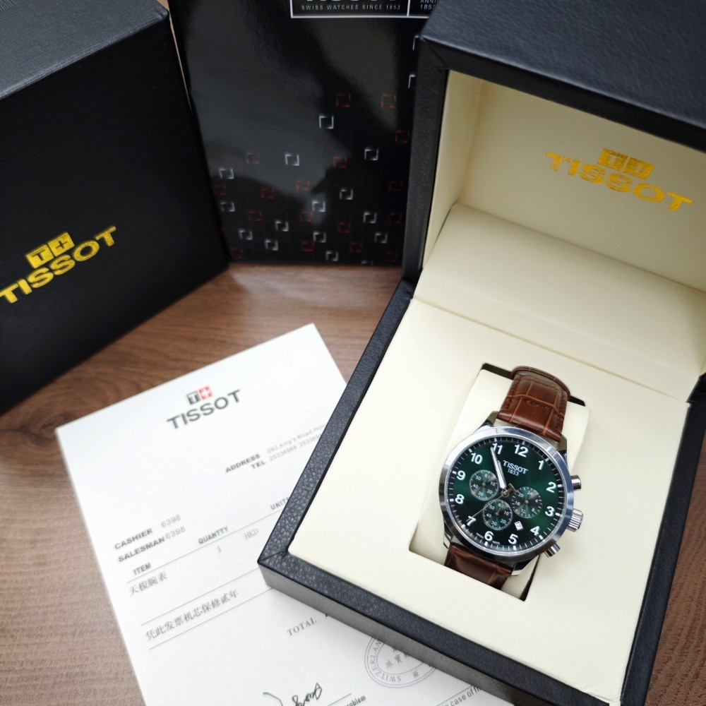 티쏘 크로노 XL 42mm 브라운 그린 가죽 손목시계
