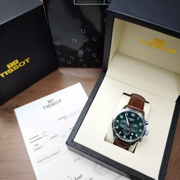 티쏘 크로노 XL 42mm 브라운 그린 가죽 손목시계