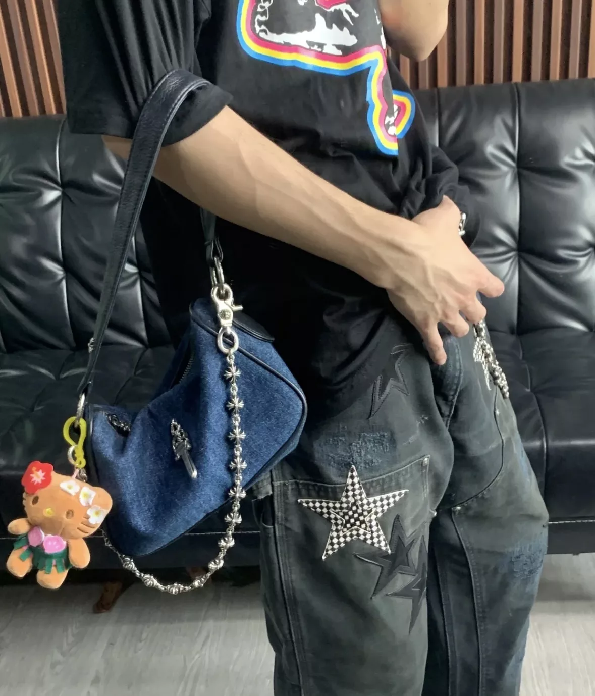 크롬하츠 데님 배색 레더 트림 치킨너겟 바게트백 상세 이미지 20