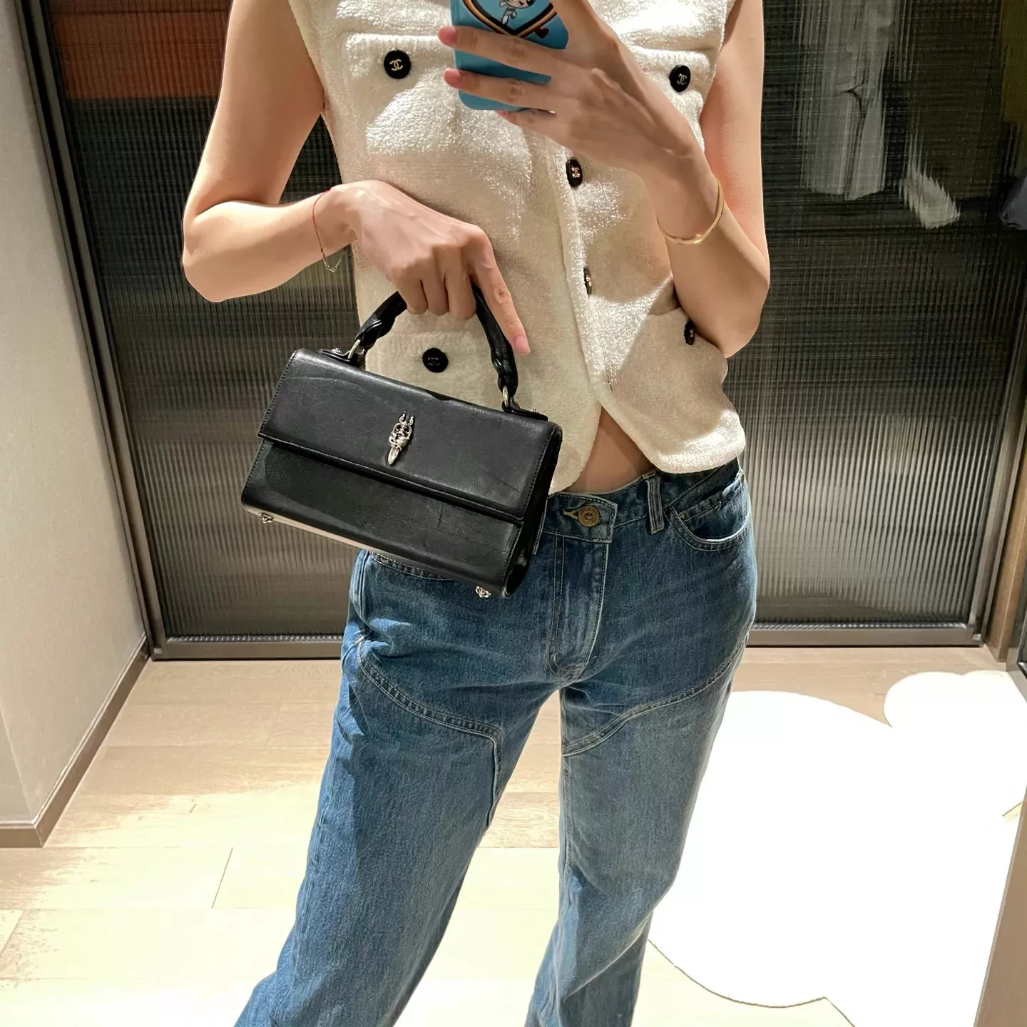크롬하츠 벨라 콜라보 하트 소드 블랙 레더 바게트백 상세 이미지 12