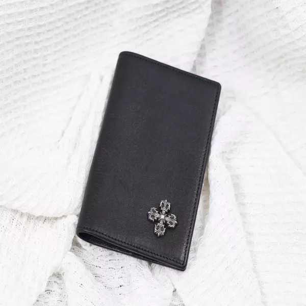 크롬하츠 십자 플라워 장식 소가죽 여권 케이스