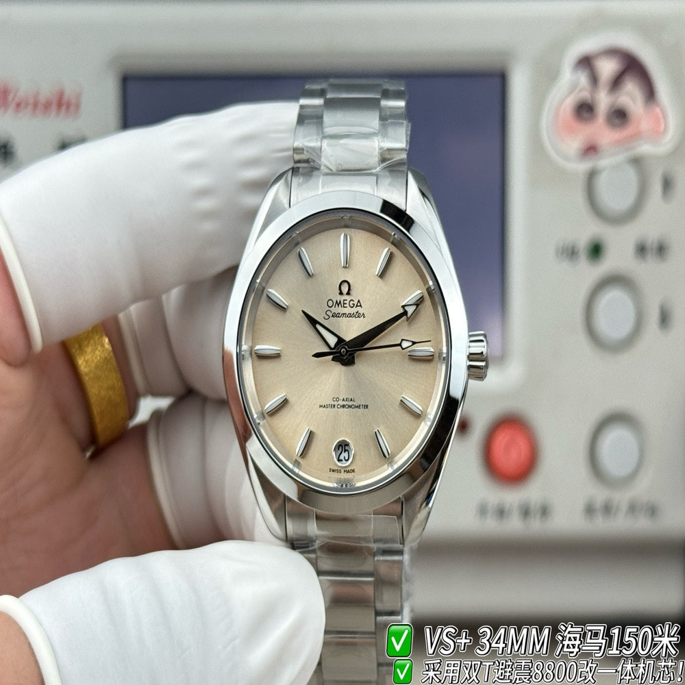 오메가 씨마스터 34mm 스틸 브레이슬릿 자동 손목시계