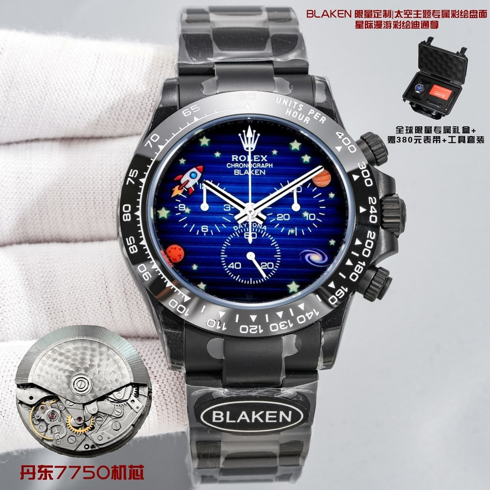 롤렉스 갤럭시 블랙 커스텀 40mm 크로노그래프 메탈 시계