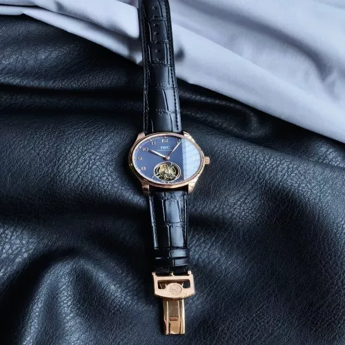 IWC샤프하우젠 42mm 투르비용 블루 다이얼 가죽 손목시계