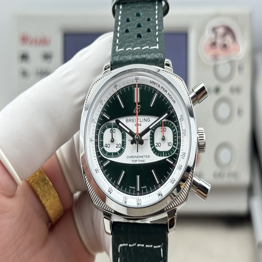 브라이틀링 탑타임 레이싱 38mm 크로노그래프 가죽 손목시계