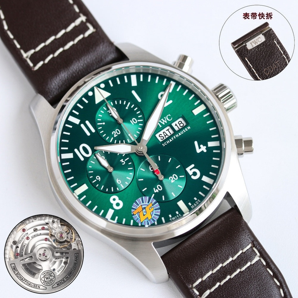 IWC샤프하우젠 파일럿 IW388108 43mm 그린 다이얼 가죽 시계
