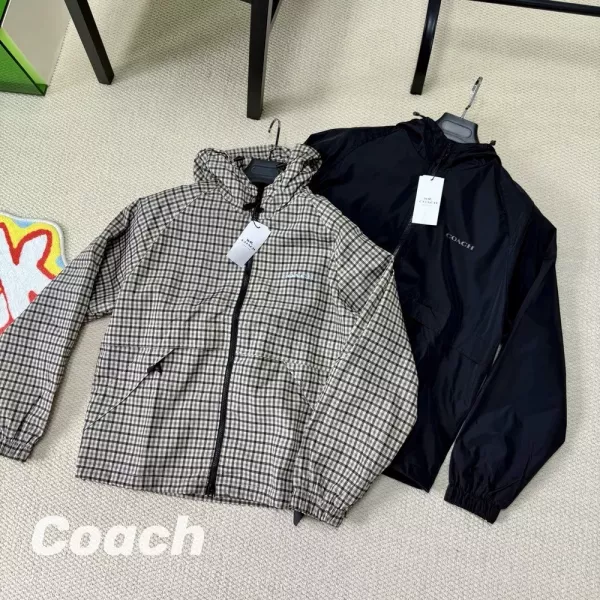코치 체크 패턴 라글란 후드 바람막이 재킷