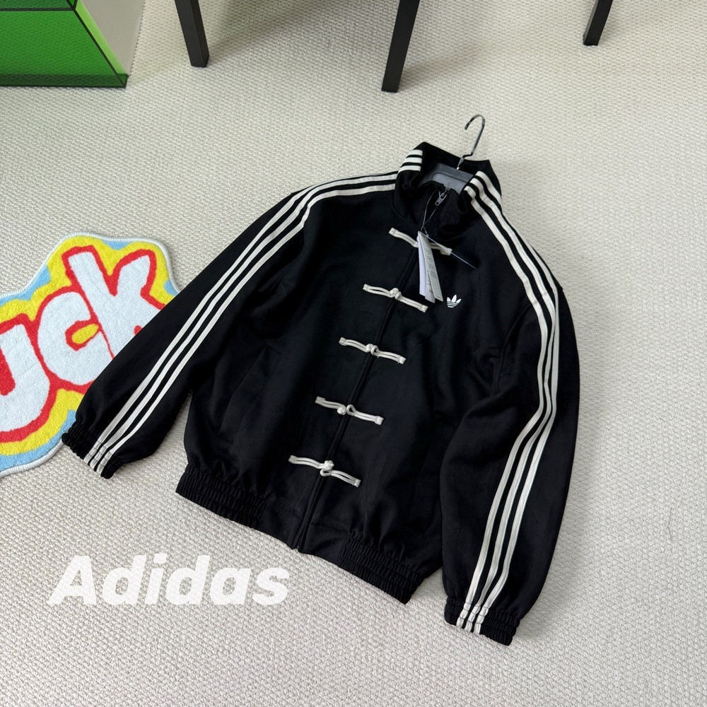아디다스 스웨이드 배색 트랙라인 차이나칼라 집업 재킷