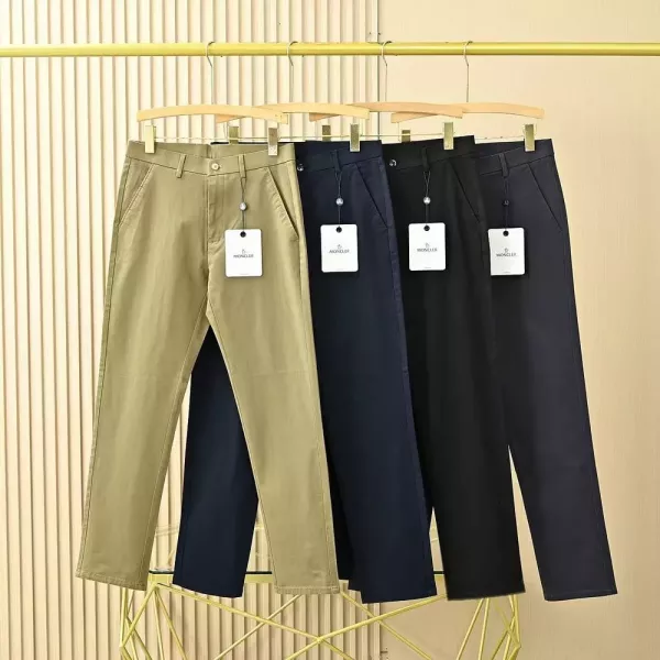몽클레어 로고 장식 스트레치 코튼 테이퍼드 슬랙스 팬츠