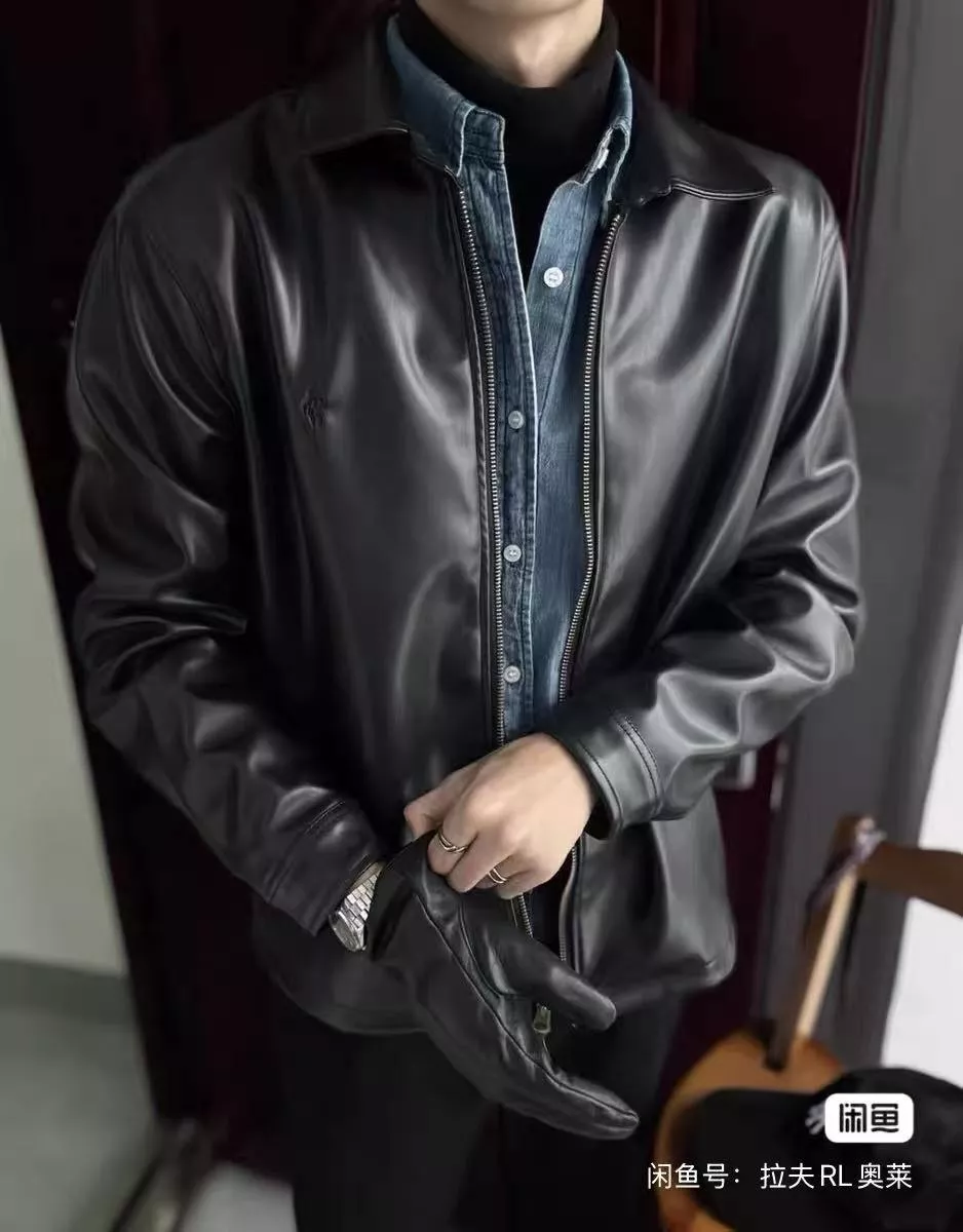 랄프로렌 클래식 솔리드 집업 카라 가죽 재킷 상세 이미지 21