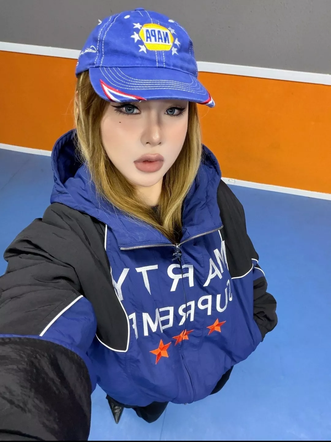 나미아스 가먼트 패딩 로고 스타 프린트 후드 재킷 상세 이미지 57