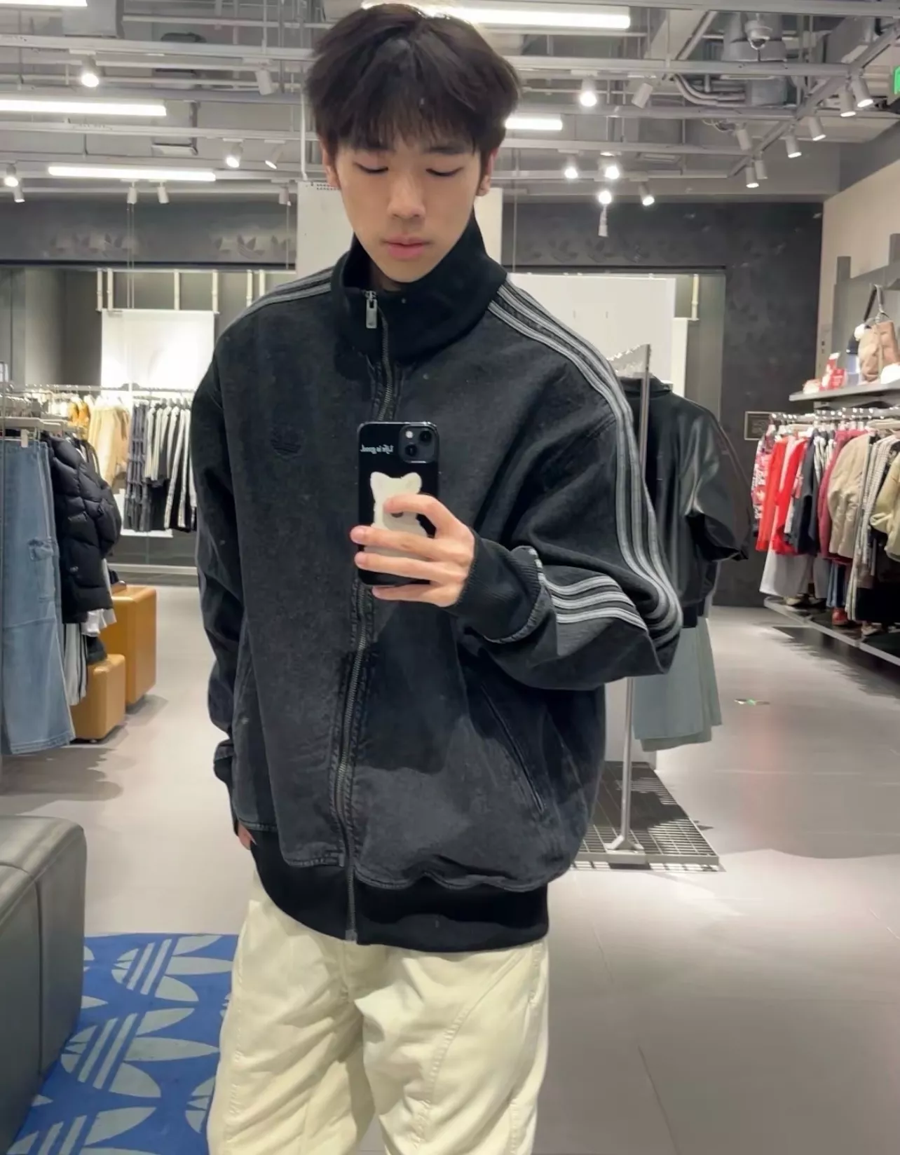 아디다스 워싱 데님 트랙 라인 더블지퍼 재킷 상세 이미지 12