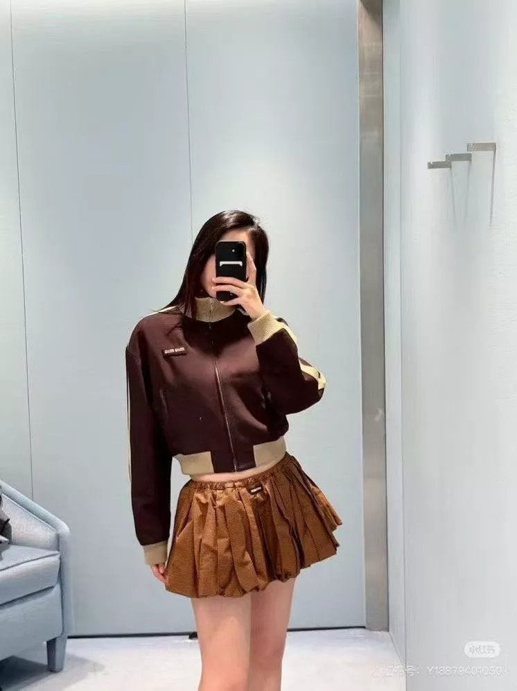 미우미우 로고 자수 배색 긴소매 집업 재킷 상세 이미지 10