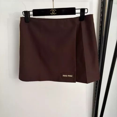 미우미우 로고 자수 브라운 미니 스커트