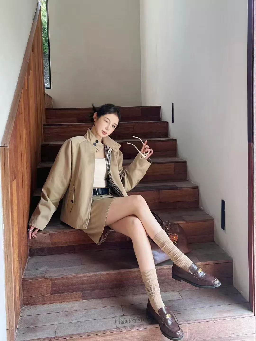 프라다 체크 안감 벨트 포인트 집업 재킷 투피스 상세 이미지 14
