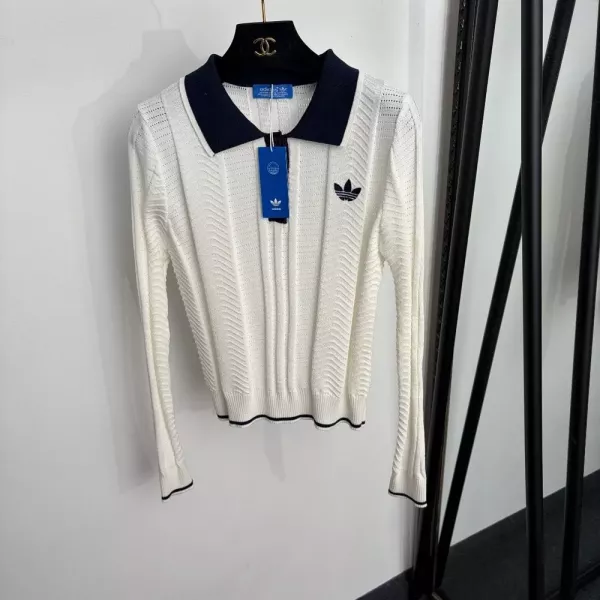 아디다스 삼선 로고 자수 폴로 칼라 펀칭 긴소매 니트