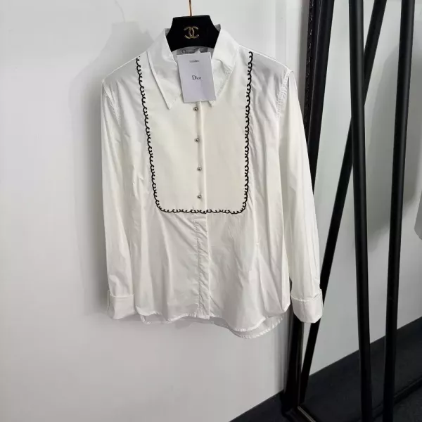 디올 레이스 자수 플랩 카라 긴소매 셔츠