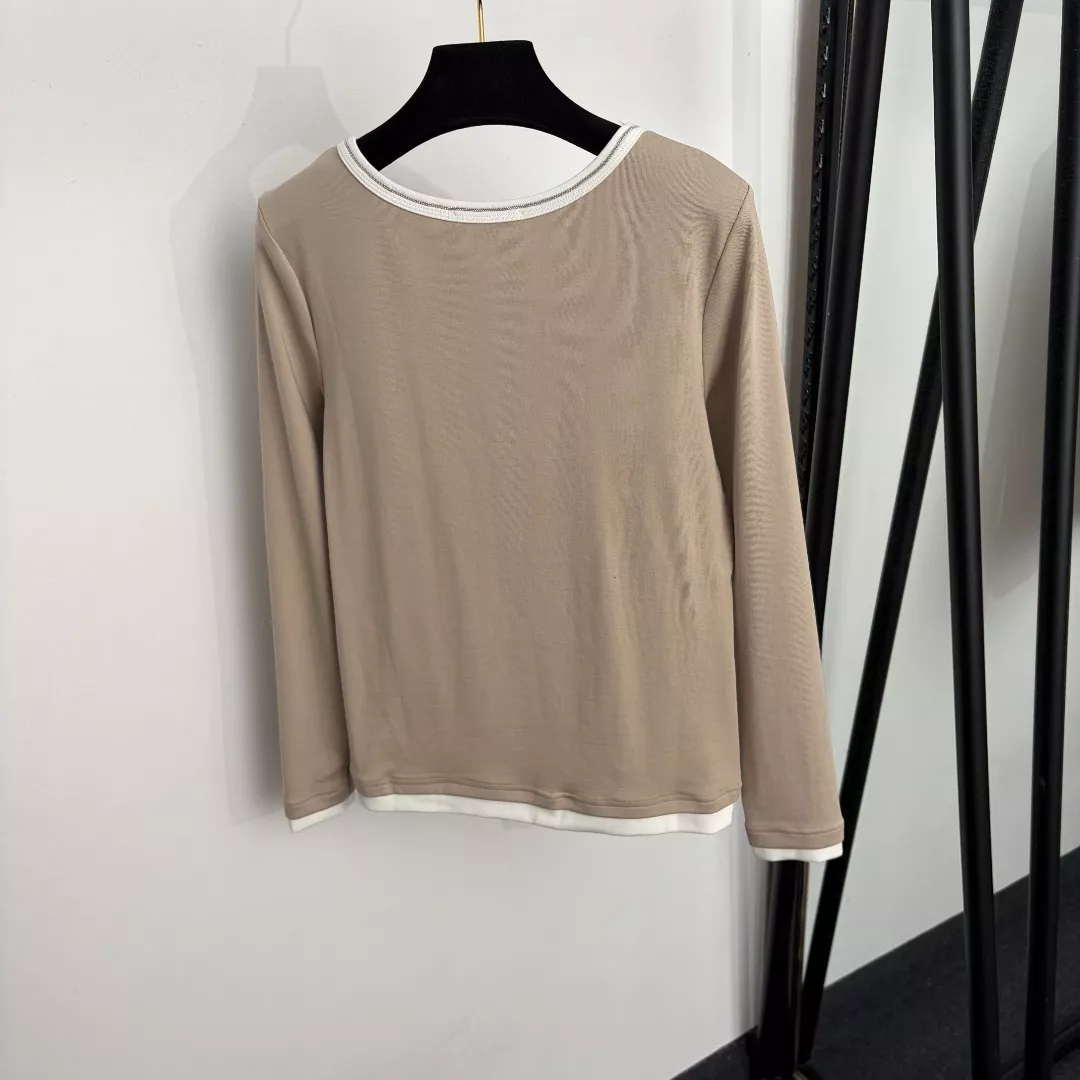 브루넬로쿠치넬리 비즈 체인 라운드넥 배색 파이핑 긴소매 티셔츠 상세 이미지 16