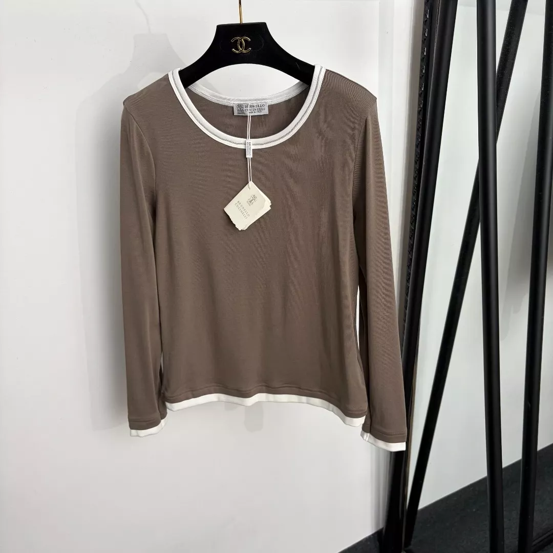브루넬로쿠치넬리 비즈 체인 라운드넥 배색 파이핑 긴소매 티셔츠 상세 이미지 11