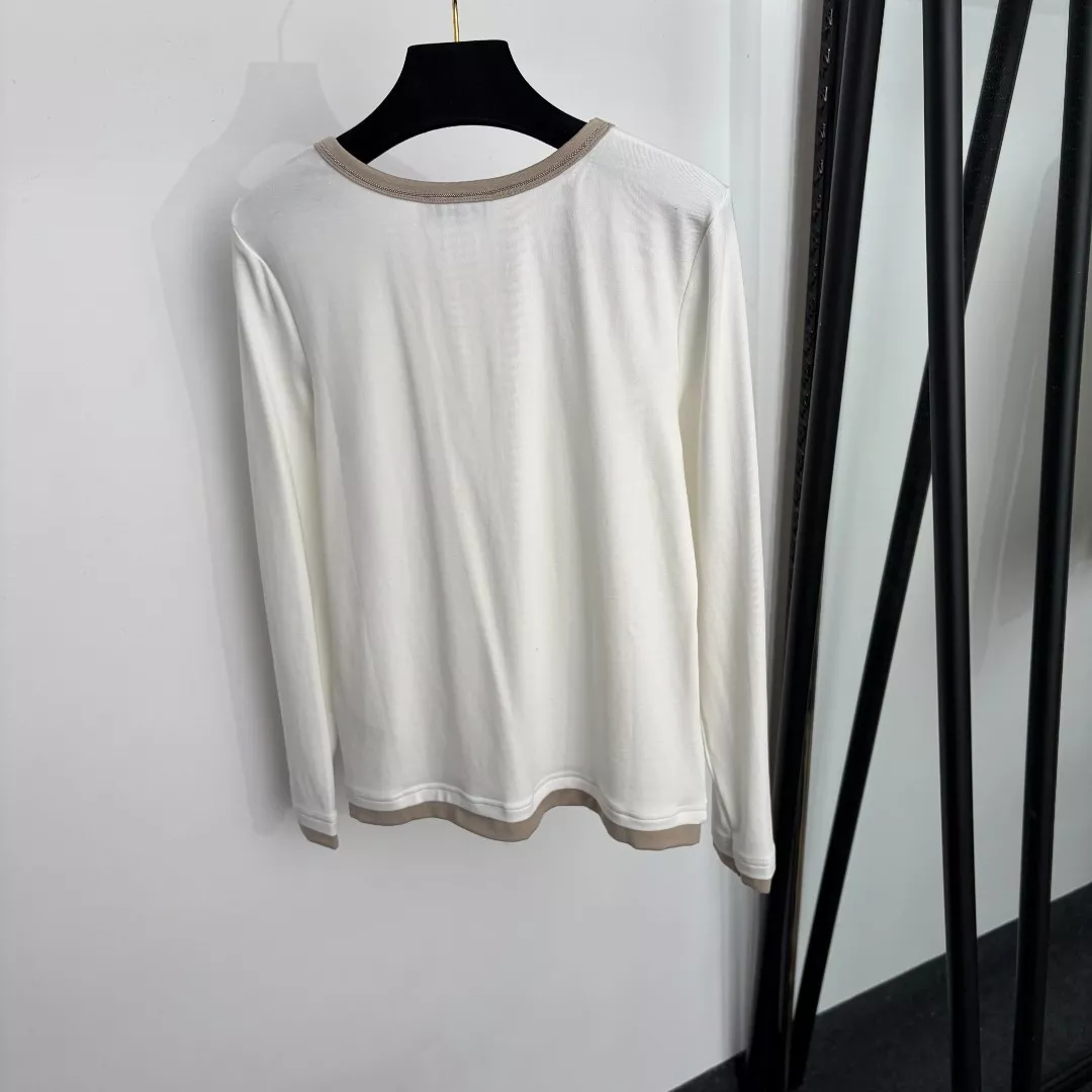 브루넬로쿠치넬리 비즈 체인 라운드넥 배색 파이핑 긴소매 티셔츠 상세 이미지 2