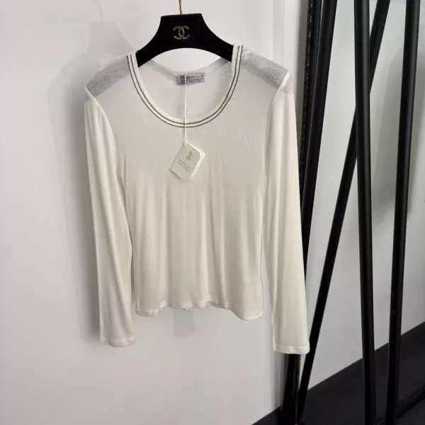 브루넬로쿠치넬리 더블 비즈 체인 장식 라운드넥 긴소매 티셔츠