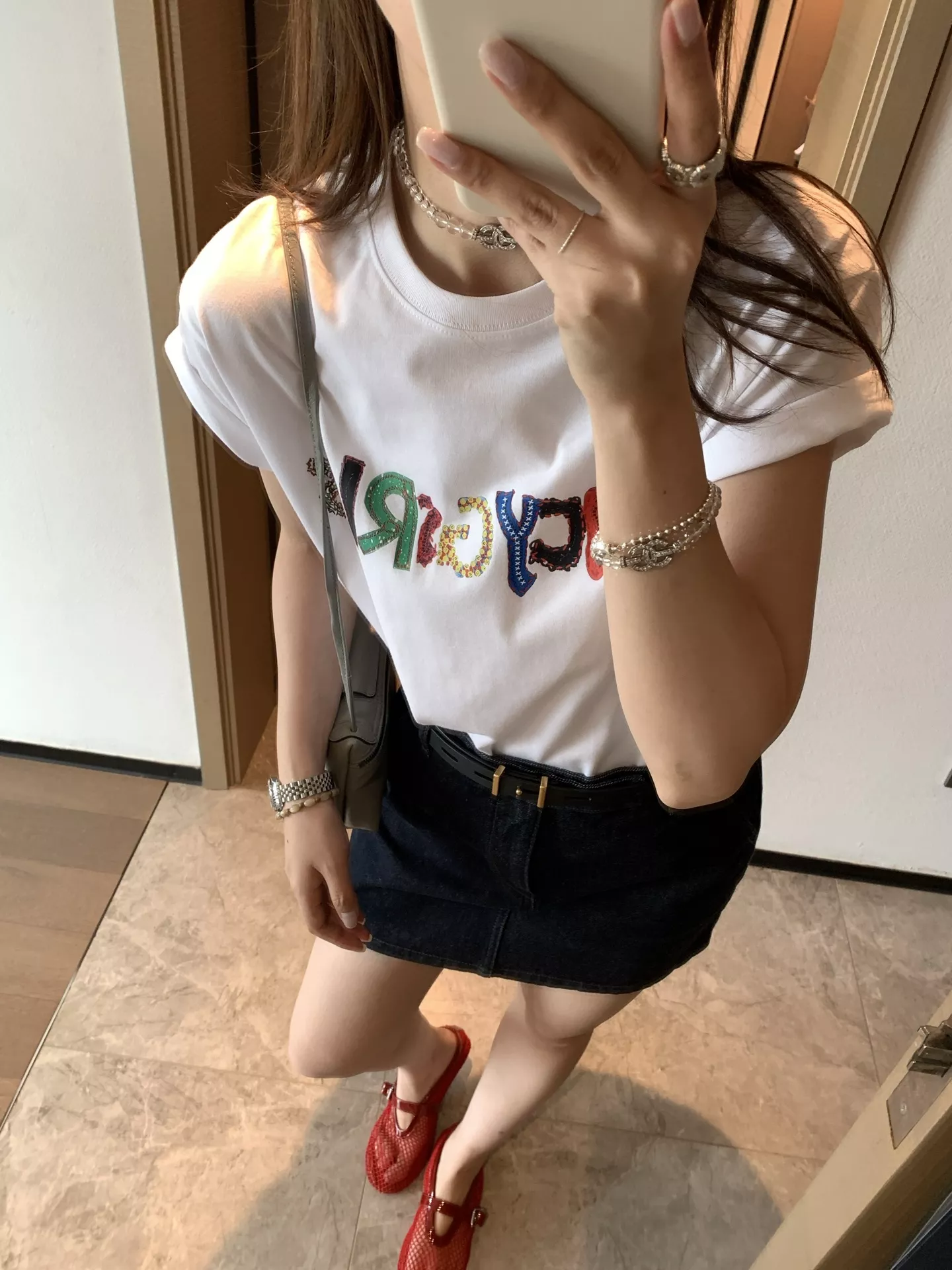 쇼트센텐스 레터링 핸드드로잉 코튼 반소매 티셔츠 상세 이미지 23