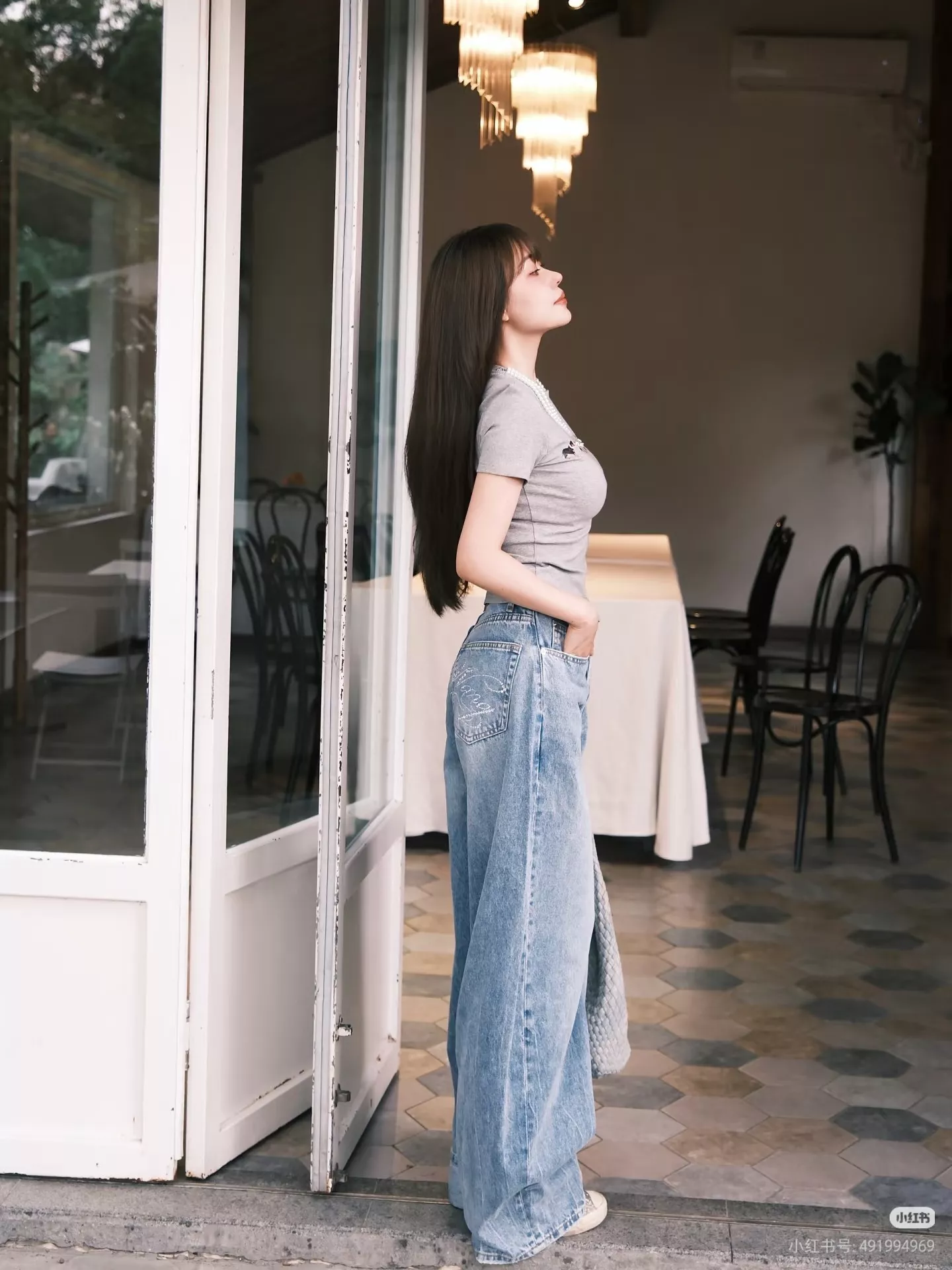 알렉산더왕 워싱 워터드롭 장식 커브드 데님 팬츠 상세 이미지 54