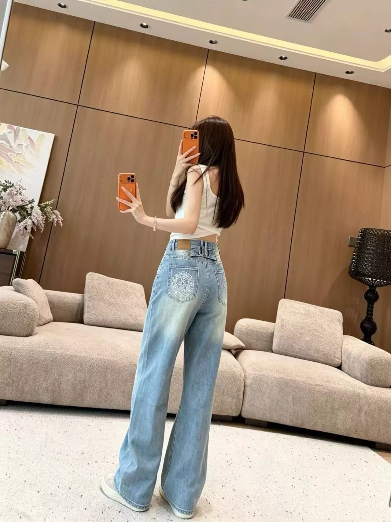크롬하츠 워시드 크로스 자수 백포켓 데님 팬츠 상세 이미지 13