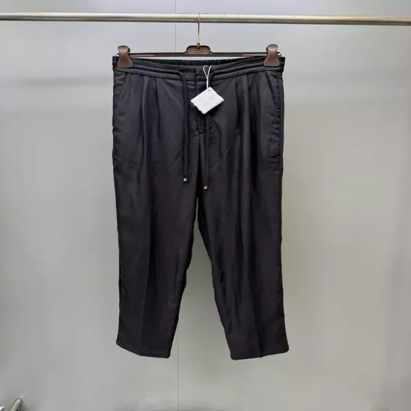 브루넬로쿠치넬리 드로스트링 투턱 린넨 블렌드 캐주얼 팬츠