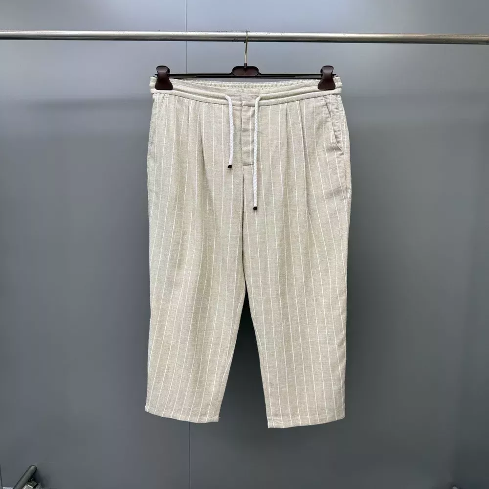브루넬로쿠치넬리 사선결 린넨 혼방 드로스트링 슬랙스 팬츠