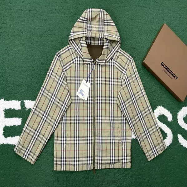 버버리 양면 체크 코튼 탈부착 후드 재킷