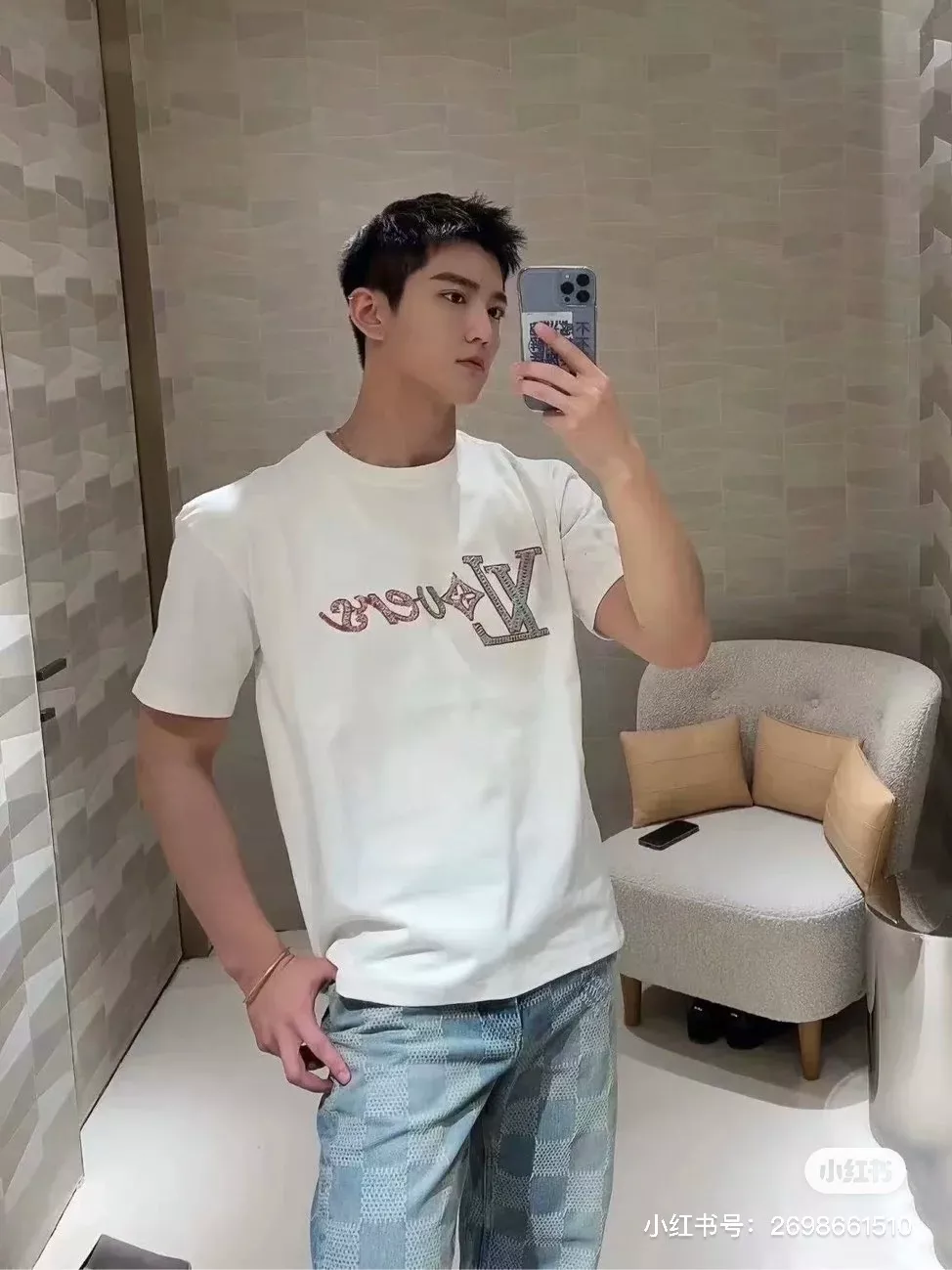 루이비통 체커보드 자카드 데님 하프 팬츠 상세 이미지 11