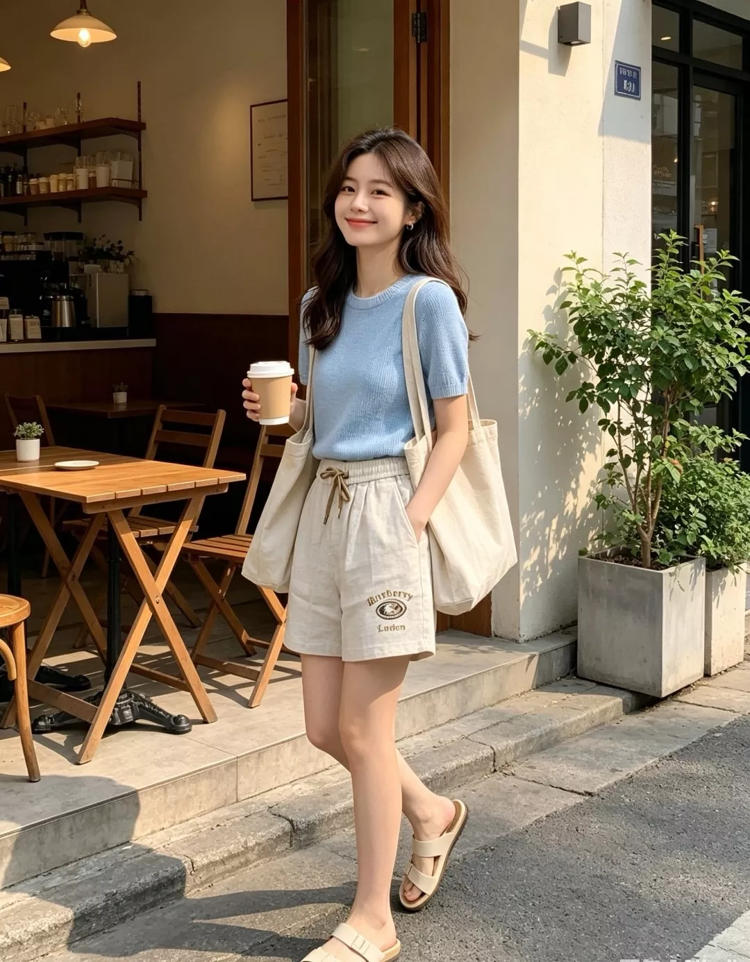 버버리 체크 자수 로고 린넨 블렌드 하프 팬츠 상세 이미지 12