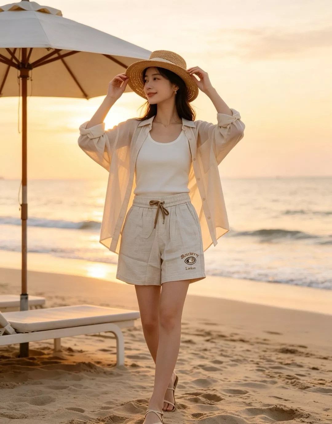버버리 체크 자수 로고 린넨 블렌드 하프 팬츠 상세 이미지 16