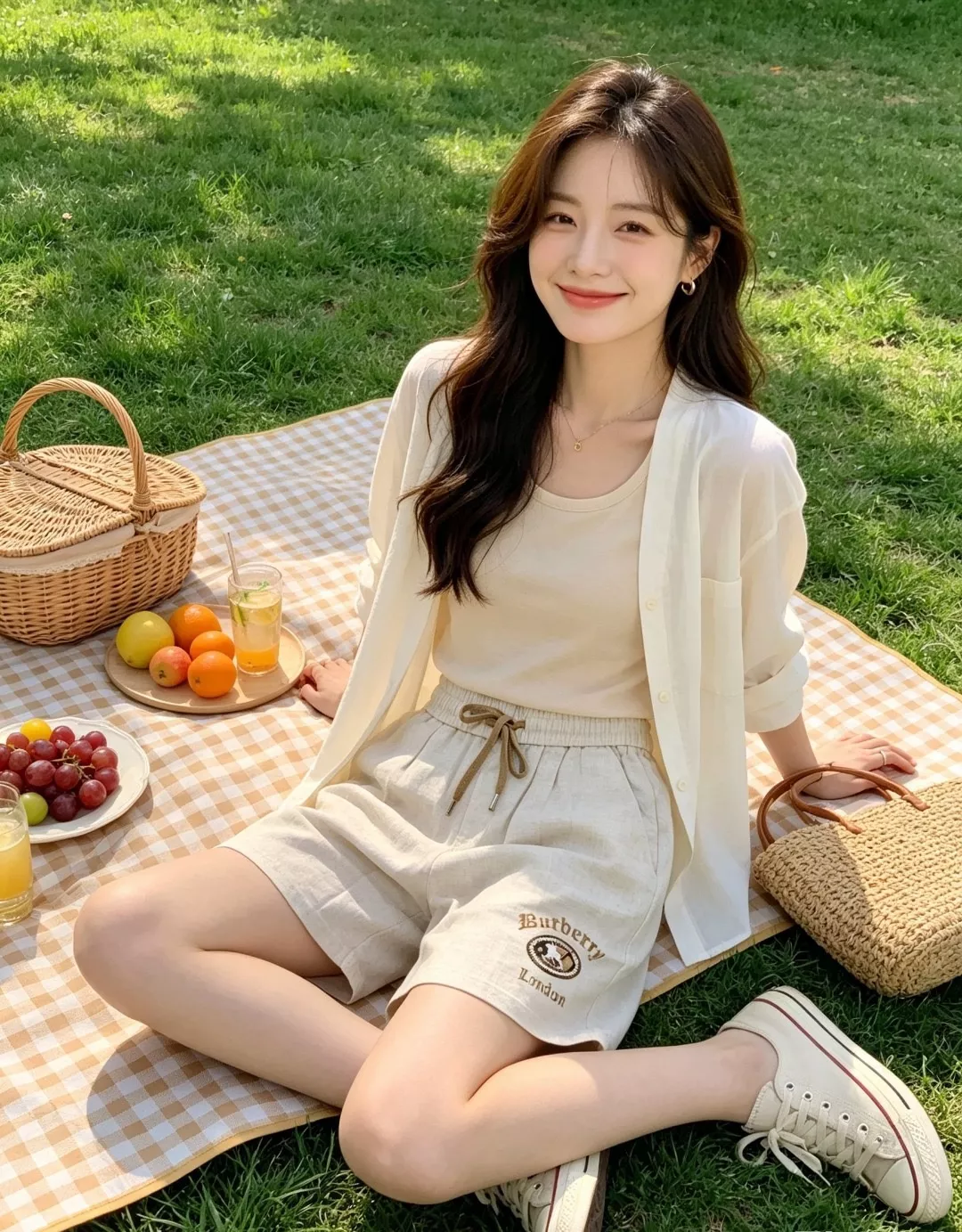 버버리 체크 자수 로고 린넨 블렌드 하프 팬츠 상세 이미지 15