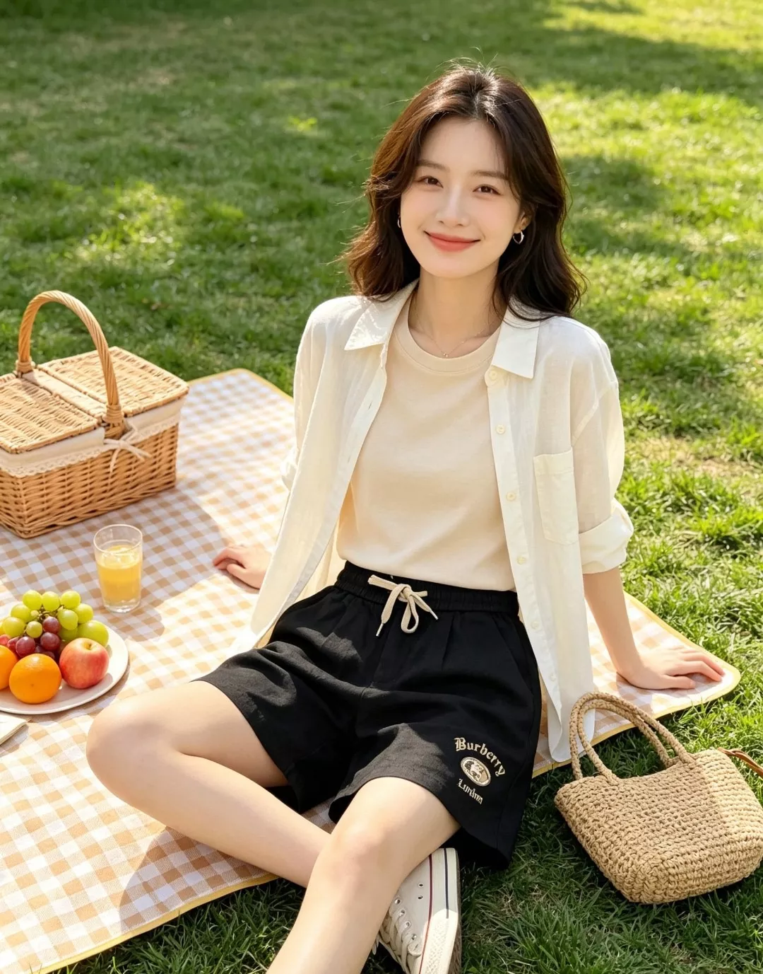 버버리 체크 로고 자수 린넨 블렌드 하프 팬츠 상세 이미지 15