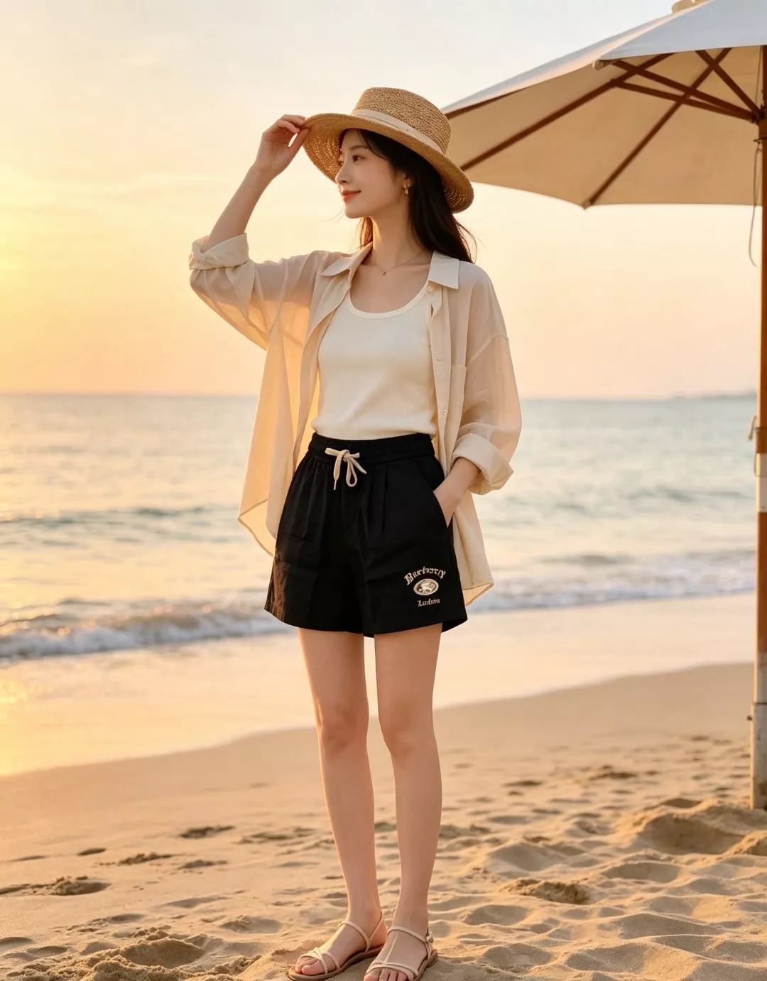 버버리 체크 로고 자수 린넨 블렌드 하프 팬츠 상세 이미지 16