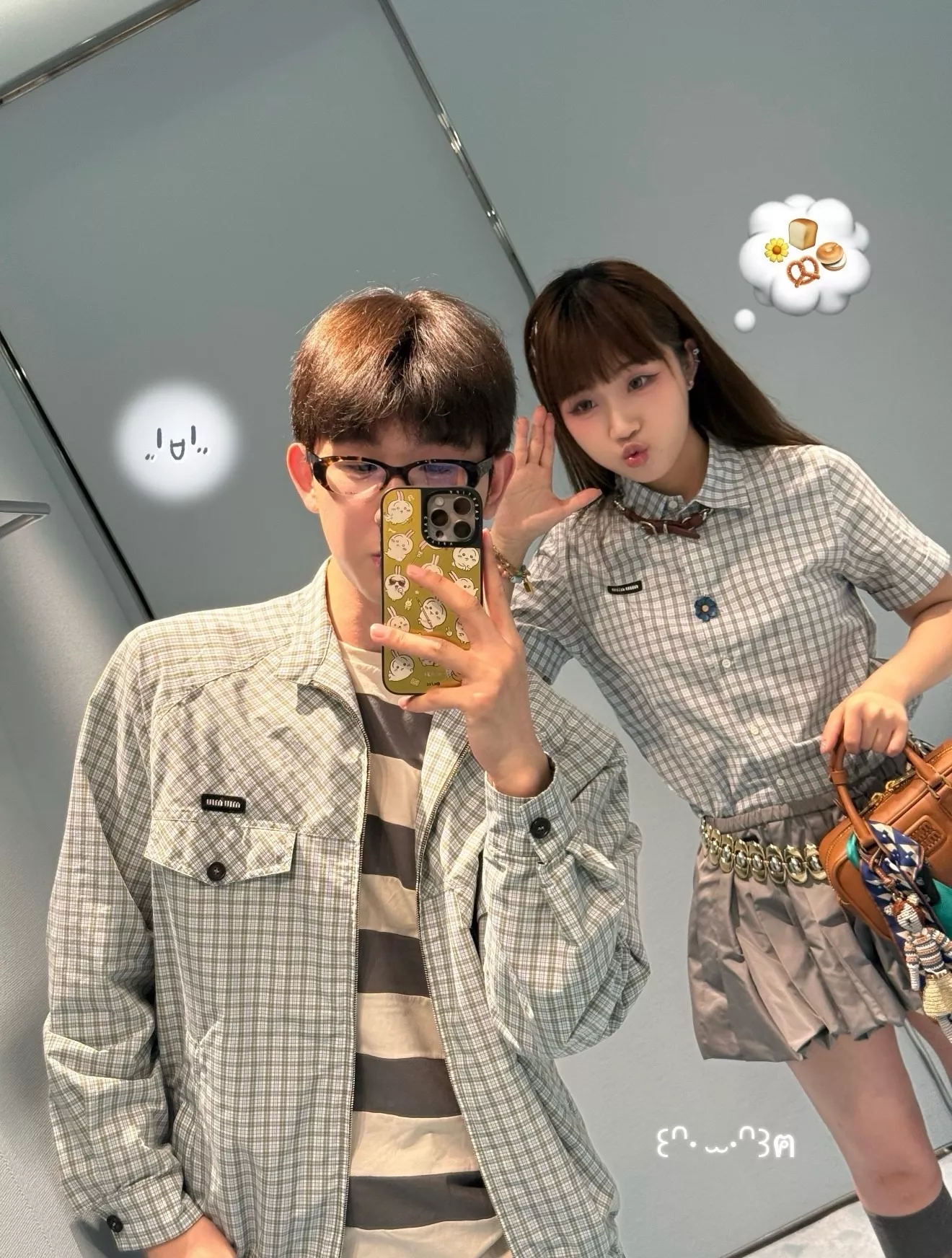 미우미우 블루그레이 비시 체크 하링턴 재킷 상세 이미지 12