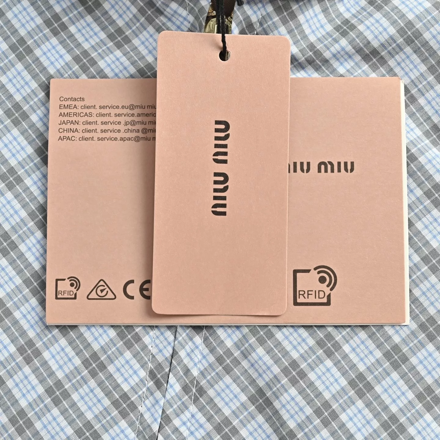 미우미우 블루그레이 비시 체크 하링턴 재킷 상세 이미지 7