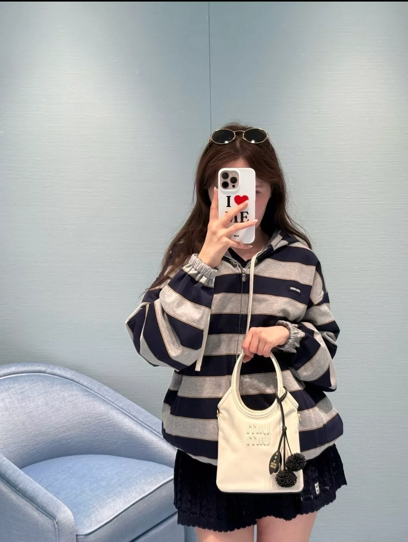 미우미우 스트라이프 양면 니트 후드 재킷 상세 이미지 12