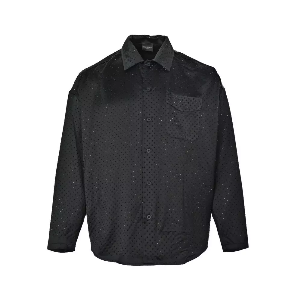 발렌시아가 라인스톤 새틴 긴소매 셔츠