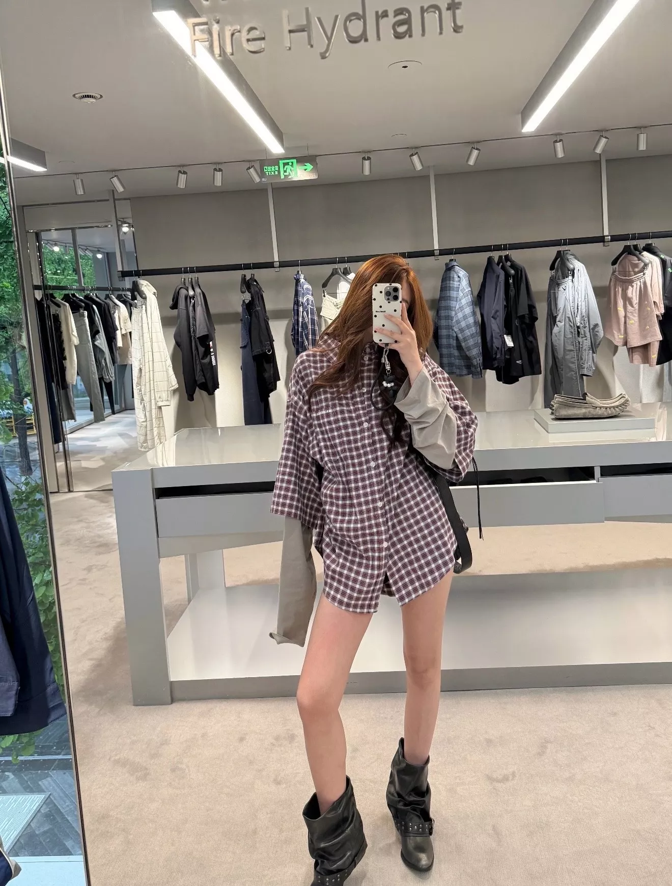 발렌시아가 레드그레이 체크 레이어드 긴소매 셔츠 상세 이미지 12