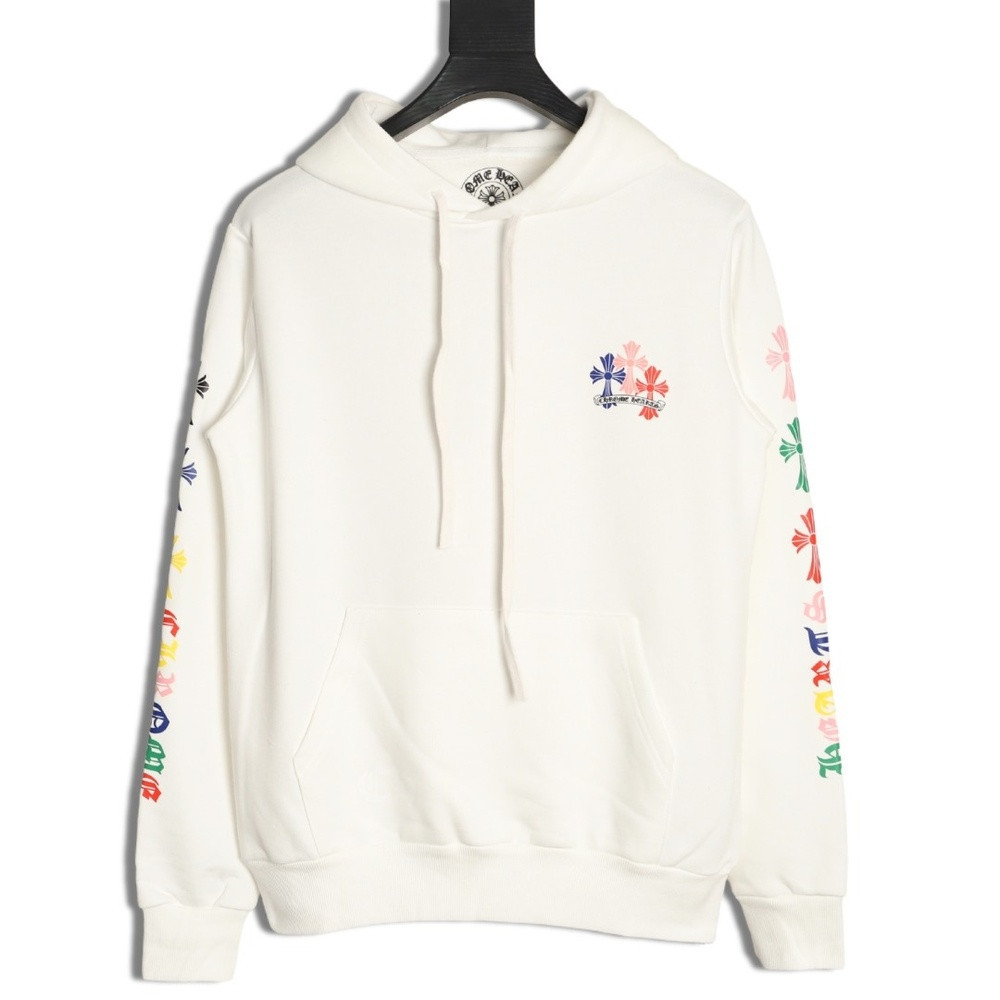 크롬하츠 컬러 십자가 프린트 긴소매 후드 티셔츠